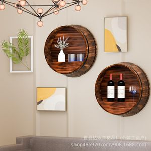 Estante de vino de madera Damai para montar en la pared, redondo, con forma de barril retro, estante de almacenamiento decorativo para sala de estar - Product Image 2