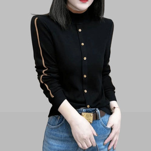 Plus Size Women's Turtleneck Long Sleeve Knitted Shirt Black Coffee Gray Autumn Yellow Orange Green ZY-9501 Splicing Design - Product Image 3
