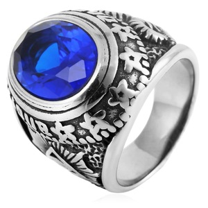 yunnique Men's <b>Titanium</b> Steel <b>Ring</b> With Blue Gemstone Star Pattern Bezel Setting Fashion Jewelry Gift - Product Image 1