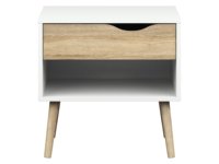 Table de chevet à 1 tiroir personnalisée OEM Table de chevet moderne au design simple Structure blanche/chêne pour salon chambre hôpital