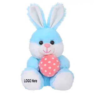 Groothandel Custom Logo Blauw Gevulde Pluche Konijnen Zachte Speelgoed Pasen Baby Bunny Met Eieren Leuke Geschenken Lange Oren Bunny Pluche speelgoed