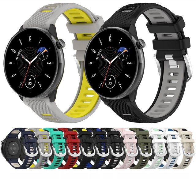 18mm 20mm 22mm Steel Buckle Two Color Bracelet Replacement Strap for Amazfit GTR Mini 4 3 Sport Silicone Watch Band