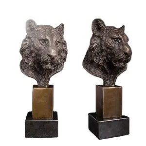 ArtsHom DW-006 Bronze Tiger Head sculpture Figurine Wildlife Tiger Bust Statue Metal Art for Home Decoration