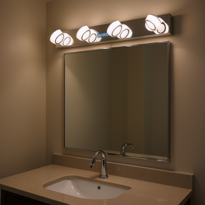 Applique murale LED moderne 6 lumières en fer chromé 45 pouces pour miroir de salle de bain, blanc chaud 3500K IP44, dimmable - Product Image 2