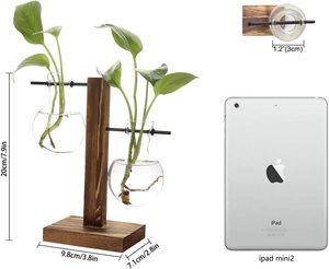 Vase à ampoule <span class=keywords><strong>moderne</strong></span> en verre Terrarium pour plantes de bureau avec support rétro en bois massif et support pivotant en métal pour plantes hydroponiques déco - Product Image 4
