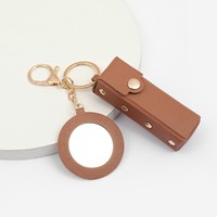 Étui à rouge à lèvres en cuir porte-clés avec miroir porte-porte-clés Chapstick accessoires de maquillage nouveaux cadeaux de voiture