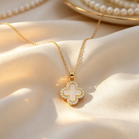 Collier trèfle à quatre feuilles en cuivre plaqué or 18 carats, onyx noir, coquille blanche, étanche, pendentif de luxe en zircon cubique, bijoux pour femme 2026