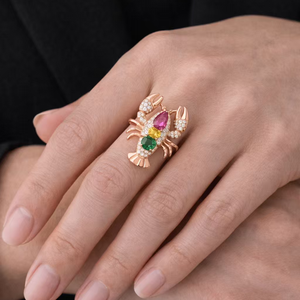 Trendy 18K Rose Gold Plated Natural Stone Multicolor Lobster <b>Ring</b> <b>Adjustable</b> Comfort Fit Luxury Women's Jewelry for Certified - Product Image 1
