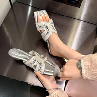 Sandales tressées en cuir de poisson à bout ouvert à paillettes argentées de sirène personnalisées antidérapantes à enfiler pour les mariages fêtes vêtements quotidiens vente en gros