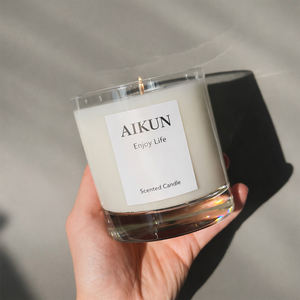 Envase de vidrio transparente reutilizable para velas perfumadas de la marca AIKUN, para suministro minorista de fragancias para el hogar. - Product Image 1