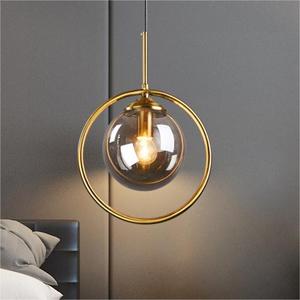Petit lustre de chambre à coucher, lampe de chevet, luxe, loft, simple, moderne, boule de verre ronde, lustre de salle à manger, ambre, E27, suspension - Product Image 4