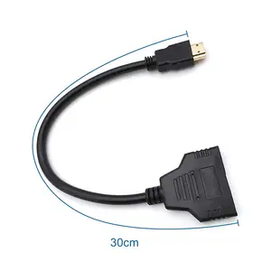 Kabel adaptor Splitter HDMI, konverter 1 in 2 Out HD MI Male ke Dual HD MI Female 1 ke 2 Way