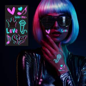 Notas musicales Números <span class=keywords><strong>Corona</strong></span> UV Blacklight Tatuajes, Brilla en la oscuridad Suministros de maquillaje para fiestas Favores de fiestas - Product Image 3