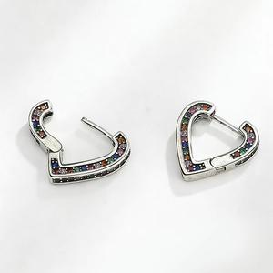 Orecchini a Cerchio E4525 con Cuore, in Oro Bianco Anticato, con Cristalli e Strass, Stile Vintage per Uso Quotidiano Femminile - Product Image 4