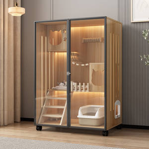 Casa para gatos de doble capa Cat Villa, cama grande de madera para mascotas de interior con caja de arena y escalera para trepar para gatos - Product Image 2