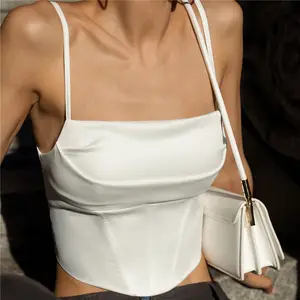 RedPeony 2024 Summer Elegant Party Streetwear Women Camis Sexy Backless Bandage Skinny Crop Tops Spaghetti Strap Tank Top