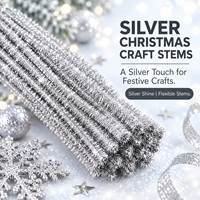 Tiges décoratives argentées de Noël à texture scintillante pour projets créatifs et décorations saisonnières – Fournitures en vrac pour loisirs créatifs