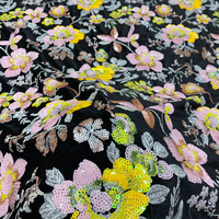 Tissu en velours 100% polyester CAIZHI, brodé de sequins floraux multicolores, poids lourd 650g/m, robe de mariée de luxe pour filles, robe de soirée