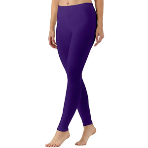 Leggings unis violet taille mi-haute longueur complète, respirants, décontractés, extensibles, en tricot Spandex Nylon, pour femme, collection Printemps - Product Image 1
