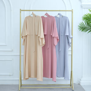 Vente en gros Abaya islamique de couleur unie pour femme Ensemble 2 pièces Robe musulmane de luxe longue taille fine avec ceinture - Product Image 4