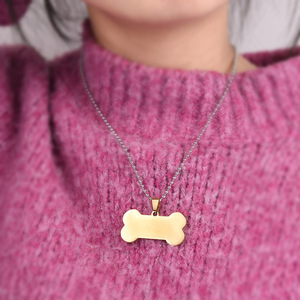 Collar con Colgante de Hueso de Perro de Acero Inoxidable, Placa de Identificación para Mascotas con Grabado Disponible, Regalo para Uso Diario - Product Image 4