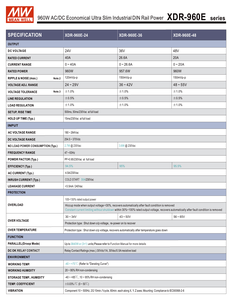 MEAN WELL NEW Série XDR-960E d'alimentation sur rail DIN 24V 36V 48V 960W économique, série <span class=keywords><strong>SDR</strong></span> d'entrée 180-264VAC améliorée - Product Image 3