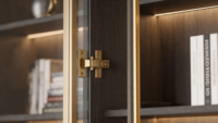 Estantería de Piso a Techo Personalizada con Acabado de Madera PET, Estantes LED, Armarios de Almacenamiento Ocultos, Ecológica, para Oficina en Casa