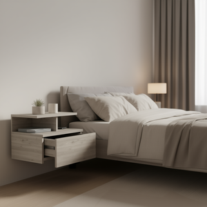 Flopini One-Drawer <b>Floating</b> Nightstand Light Gray Wood Modern Minimalist Bedroom Furniture - Product Image 2