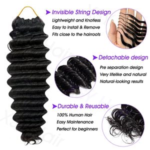 Extensiones <span class=keywords><strong>de</strong></span> Cabello Humano Tejidas a Crochet, Onduladas Profundas, 28 Pulgadas, 50g, Invisibles, Pre-Separadas, 40 Mechones, Negro <span class=keywords><strong>Natural</strong></span>, China - Product Image 2
