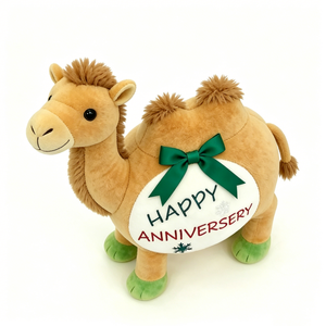 Chameau en peluche vert personnalisé, adorable chameau brun en peluche pour anniversaire, cadeau en peluche doux et moelleux avec nœud vert - Product Image 5