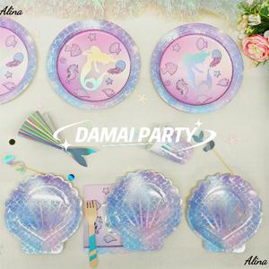 DAMAI filles fête d'anniversaire fournitures <span class=keywords><strong>violet</strong></span> sirène méduse <span class=keywords><strong>jetable</strong></span> fête vaisselle vaisselle gobelets en papier serviettes assiettes - Product Image 3