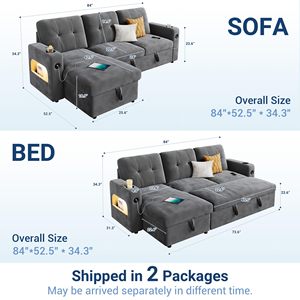 Sofá Cama en Forma de L de Terciopelo, Sofá Convertible en Cama con Almacenamiento, Sofá Moderno con Luces LED para Sala de Estar - Product Image 6