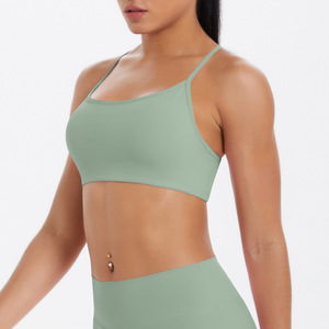 Wholesale Women Thin Strap Criss Cross <b>Back</b> Sports Bra <b>Low</b> Support Shockproof Yoga Bra with Padded Gym Running Workout Crop <b>Top</b> - Product Image 1