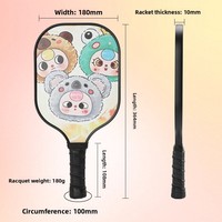 Raquette de pickleball pour enfants et adultes, ensemble complet pour sports de plein air, noyau en nid d'abeille de 16mm, motif de dessin animé, mat, 35.6cm, léger