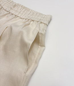 Pantalon droit taille élastique pour femme, respirant, mi-été, en tissu peigné ODM, avec broderie en dentelle épaisse, coupe large et courte - Product Image 5