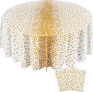 Polka Dotsผ้าปูโต๊ะ 84 นิ้วทิ้งพลาสติกกันน้ําผ้าปูโต๊ะทองงานแต่งงานวันเกิดปาร์ตี้สําเร็จการศึกษา KS