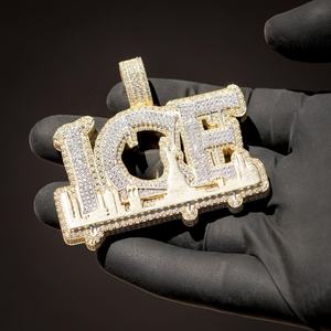 Haute qualité 925 argent Sterling VVS Moissanite diamant Logo initial pendentif pour hommes personnalisé glacé plaqué or bonne qualité - Product Image 1