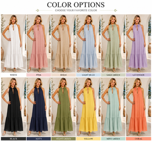 OEM ODM Custom Halter Tie Neck Maxi <b>Dress</b> Keyhole Detail Tiered Ruffle Hem <b>Loose</b> Vacation <b>Dress</b> - Product Image 2