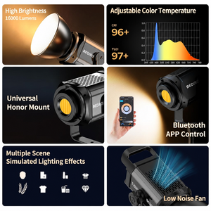 Lumière de photographie COB 300W compatible avec les boîtes à lumière 2700-6500K, gradation progressive, éclairage d'appoint pour diffusion en direct, pour créateurs de contenu - Product Image 2