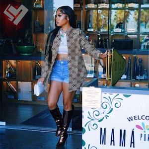 Blus leher bulat wanita, atasan kasual lengan panjang kancing bawah Musim Semi dan Gugur 2024 - Product Image 2