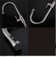 Robinet de cuisine et de salle de bain moderne à poignée unique en acier inoxydable avec douchette latérale, finition nickel brossé, cartouche céramique, monotrou