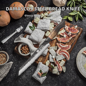 Cuchillo para Pan de Acero de Damasco Innovador NM, Mango de Madera de Roble Blanco Quemado de Alta Calidad, Cuchillos de Cocina Afilados Personalizados, Estilo Vintage - Product Image 2