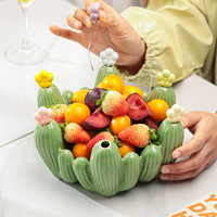 Ensemble de fourchettes à fruits en céramique motif cactus créatif, style moderne et minimaliste, pour la maison, le salon, la table basse, avec bol de rangement pour fourchettes à dessert