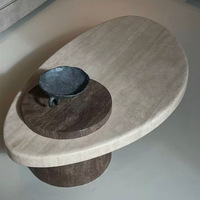 Table basse en marbre avec base en bois massif, table centrale de canapés de salon avec table à thé en pierre de travertin
