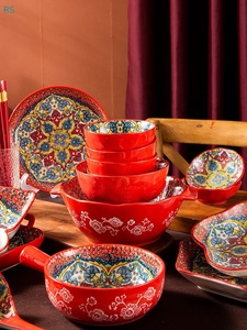 Vaisselle en céramique de Bohème de vente chaude Vaisselle de fleurs rétro Ensembles d'assiettes à dîner colorées exquises - Product Image 3