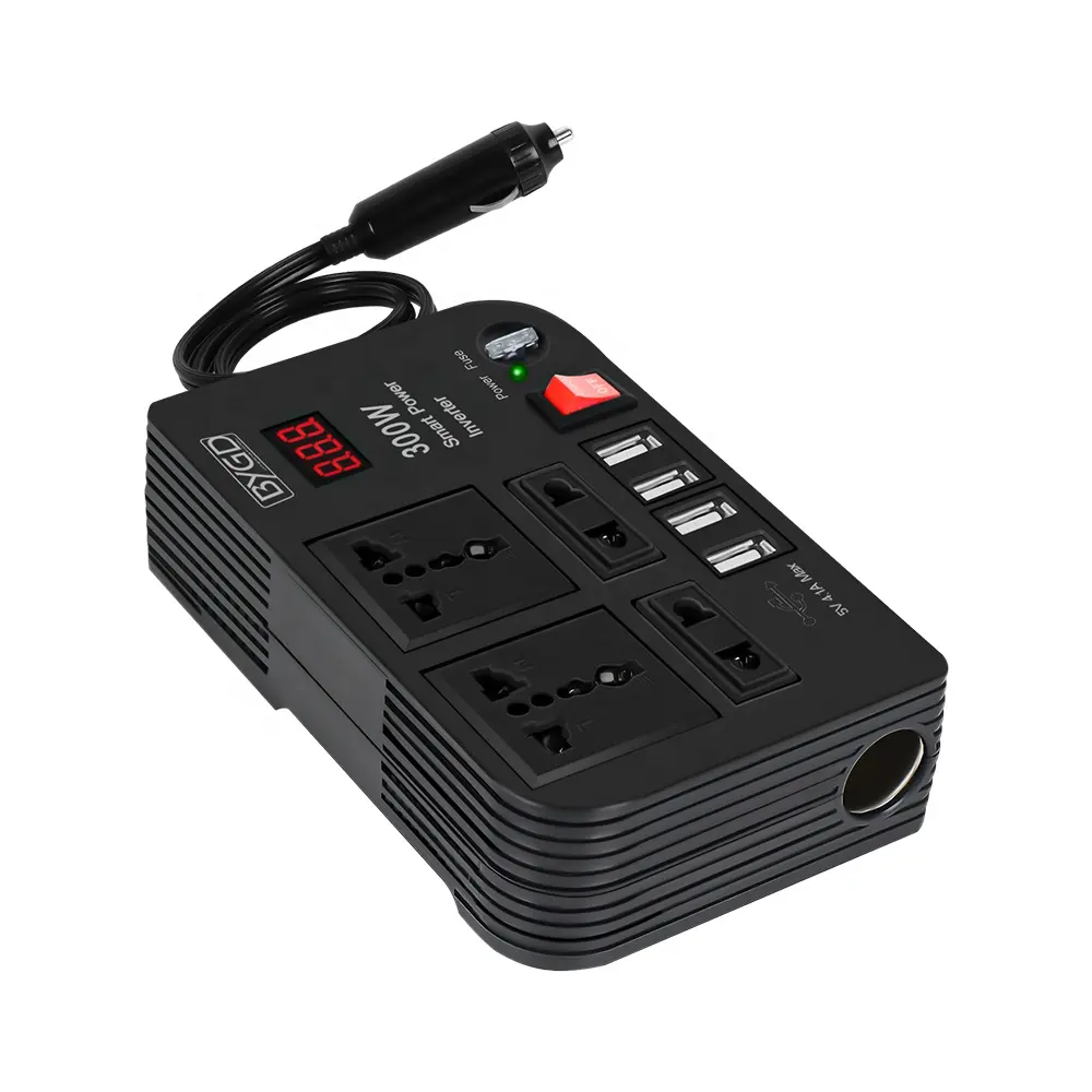 Inversor de batería de coche de 12 a 220V, pantalla digital, inversor solar de coche de 300W, cargador de coche de alta potencia