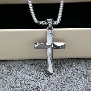 yunnique Stainless Steel <b>Cross</b> Pendant Unisex Fashionable Hollow Charm Necklace Gift Geometric Asymmetry Design - Product Image 4