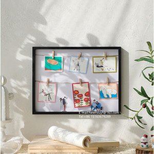 Cadre <span class=keywords><strong>photo</strong></span> collage écologique en <span class=keywords><strong>verre</strong></span> transparent et bois pour l'affichage de photos 5x7 avec <span class=keywords><strong>impression</strong></span> sérigraphique, 8 épingles en bois, clips - Product Image 2
