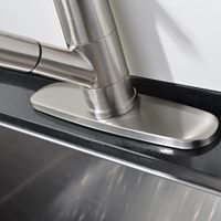 Robinet de salle de bain en laiton nickel brossé, monocommande avec douchette extractible, monotrou, à montage bas sur comptoir, design contemporain moderne, en céramique