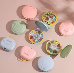 Круглая форма, портативная пластиковая коробка для лекарств, дорожная коробка с 7 отделениями, небольшая коробка для хранения таблеток, органайзер для еженедельных контейнеров - Product Image 1